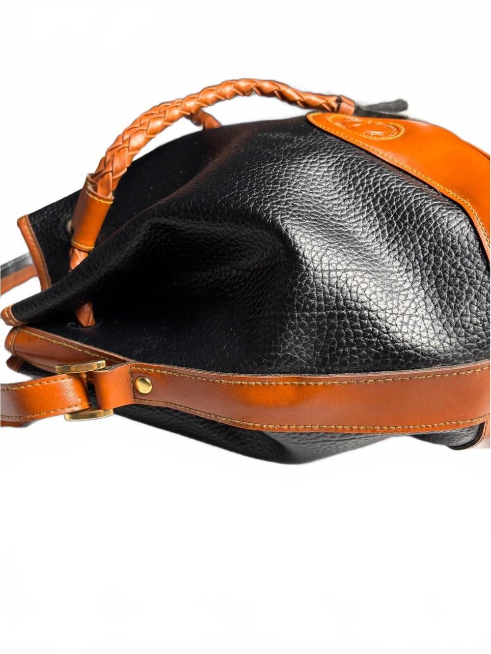 Alba Signature Collection Black and Brown Leather Bucket Bag View 5